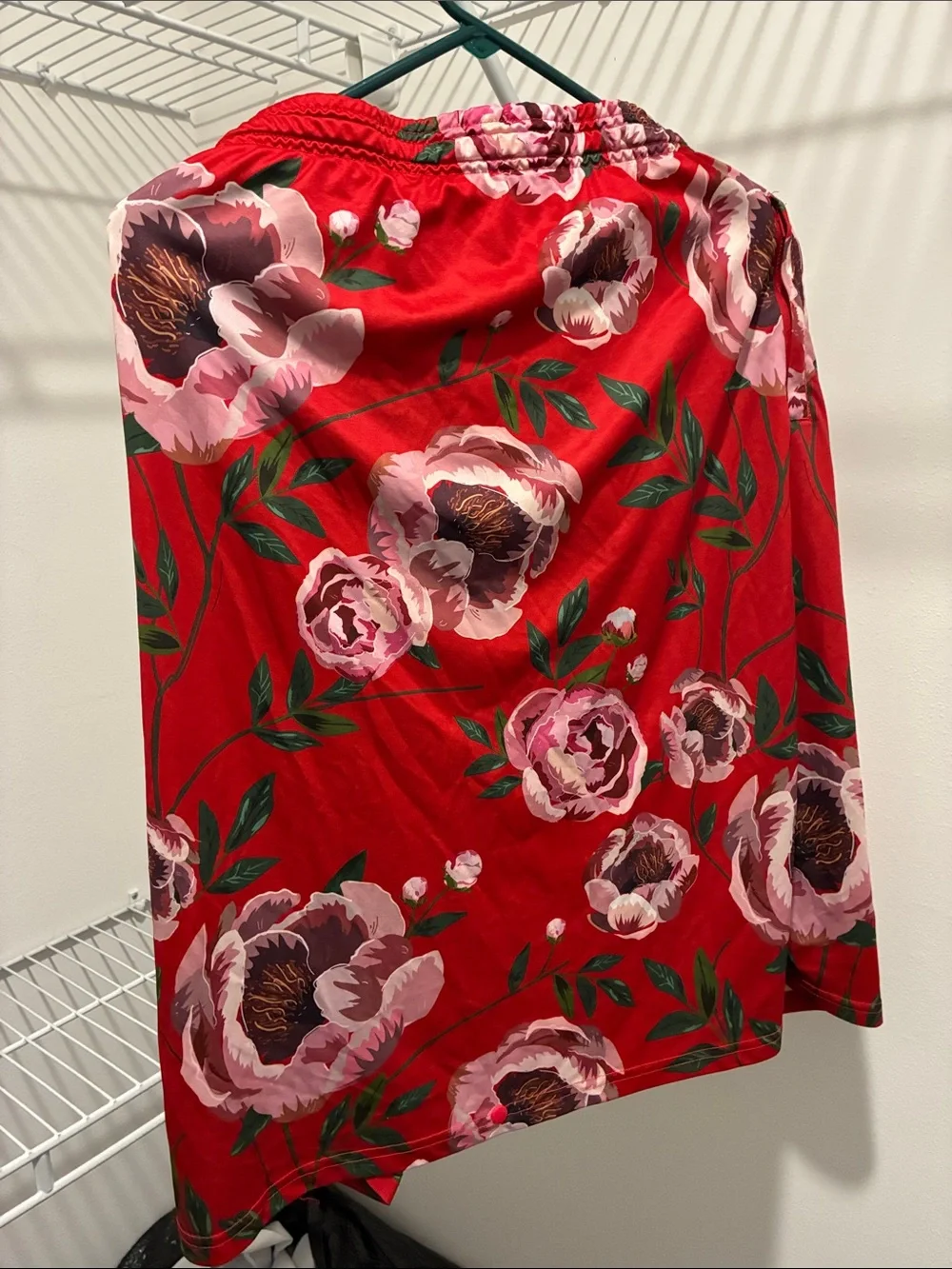 Red Floral Drawstring Mini Skort
